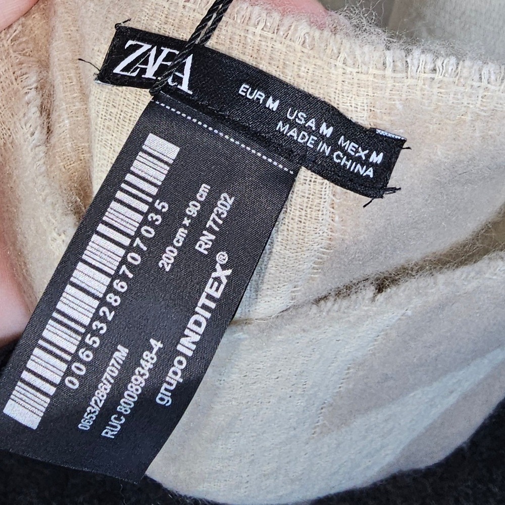 ZARA Geometric Pattern Scarf Wrap Shawl Beige Brown Neutral Oversized - Picture 4 of 7